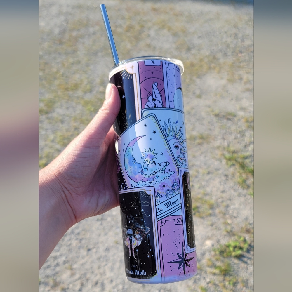 Tarot Card 20 oz Pink Tumbler Cup Double Walled Insulated HOT/COLD Drinks New - Picture 2 of 7
